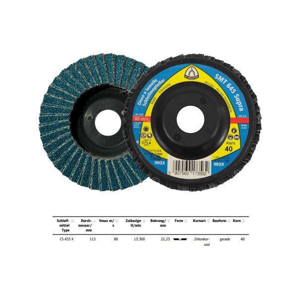 RESTPOSTEN SMT 645 Supra Schleifmopteller gerade 115x22,23 mm Korn 40 - Inhalt 10 Stk.