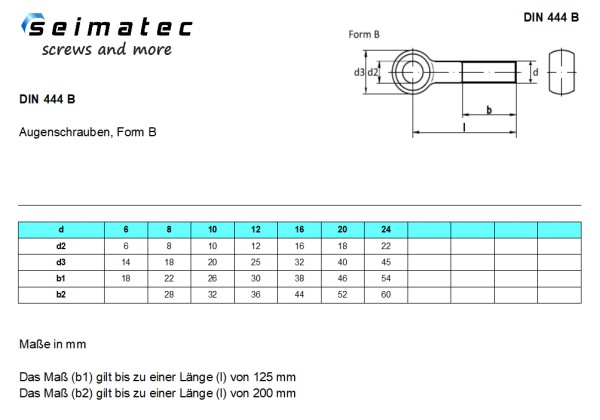 Augenschrauben Form B Edelstahl A2 DIN 444