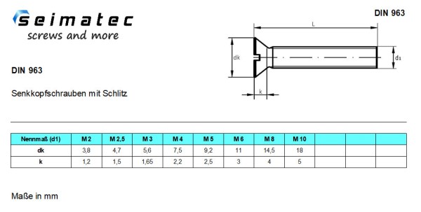 Senkkopfschrauben mit Schlitz aus Edelstahl A4 DIN 963