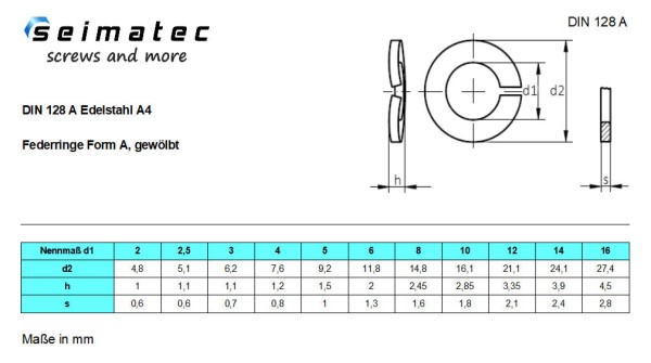 Federring DIN 128 Form A Edelstahl A4