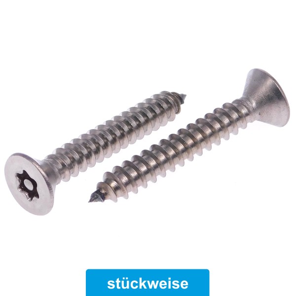 Sicherungsschrauben Torx + PIN Senkkopf Blechgewinde Edelstahl A2