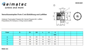 Verschlussstopfen Form C mit Entlüftung und Luftfilter